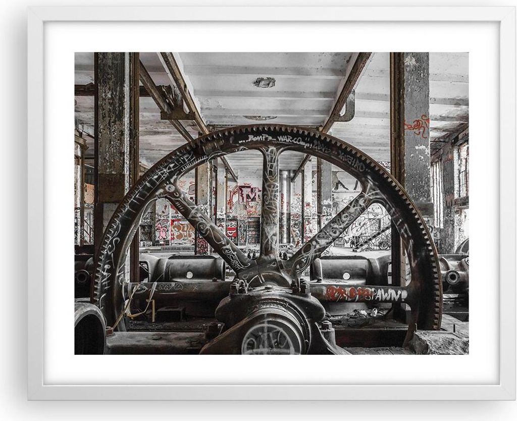 Gerahmtes Poster - Weißer Rahmen - Maschine Industrie Graffiti - 50x40 cm - Wand Bild - Wanddeko - Wandbilder - Wandposter - Bilderrahmen - Bilder...