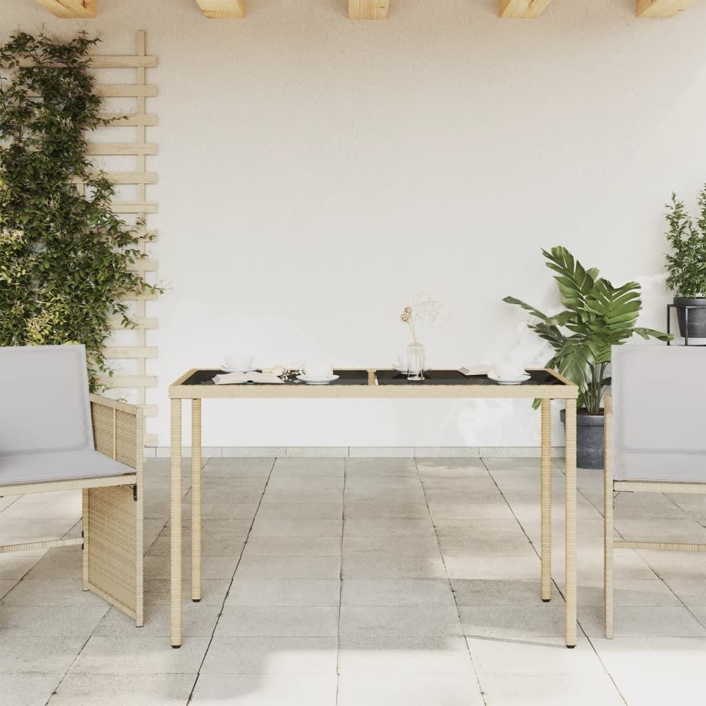 "Winter Sale" Gartentisch mit Glasplatte Beige 115x54x74cm Poly Rattan - clorisNeu625293 - Gartentische