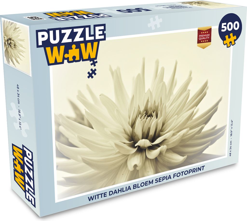 MuchoWow Puzzle 500 Teile Weiße Dahlienblüte Sepia-Fotodruck - 500 Teile - Kinder - Selberbauen - Puzzlespiele