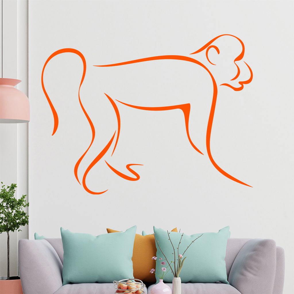 Affe Linien Wandtattoo in 6 Größen - Wandaufkleber Wall Sticker - Dekoration, Küche, Wohnzimmer, Schlafzimmer, Badezimmer