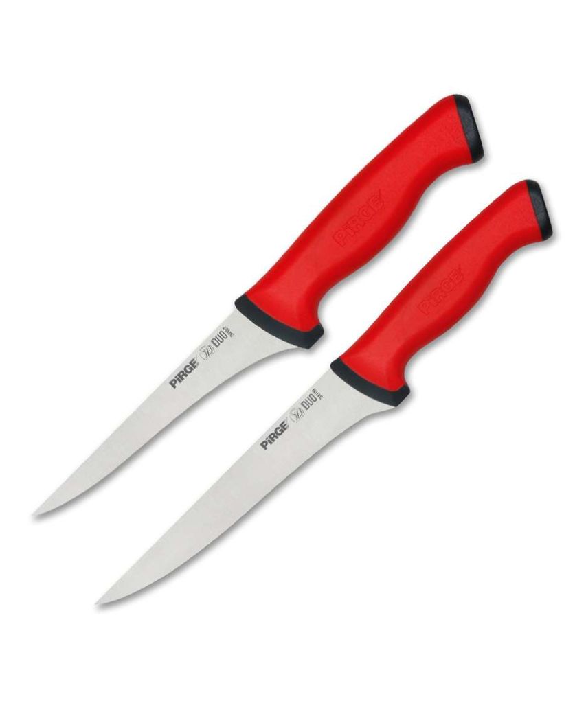 Pirge Duo Ausbeinmesser Profi Messer Set 2 TLG - Rutschfester Griff - 12,5 cm und 16,5 cm Ausbeinmesser Set - Schlachtermesser