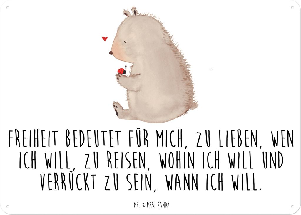 Mr. & Mrs. Panda Blechschild Bär Marienkäfer DIN A3 - Weiß - Geschenk, Liebe, Blechtafel, Schild, tafel, Wandbild, Retro, Teddy, Freiheit, Das L...