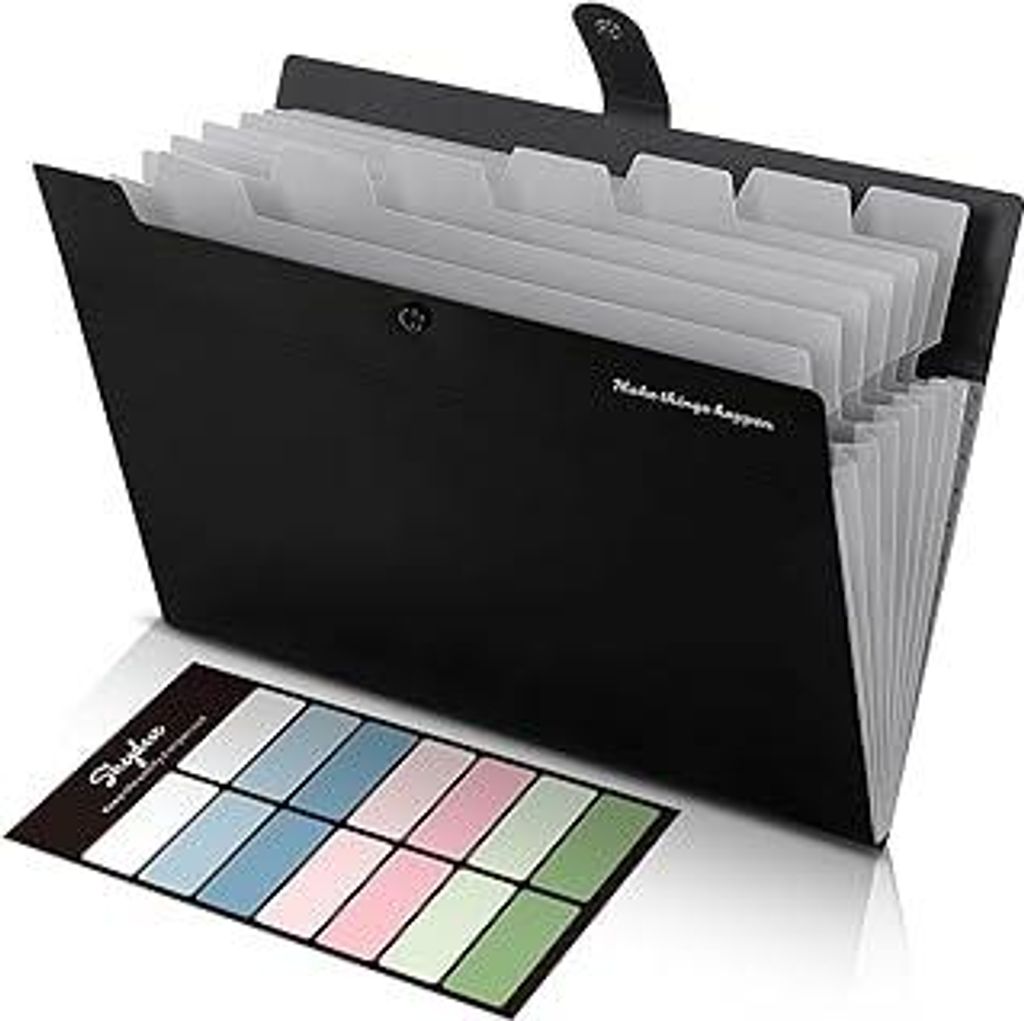 SKYDUE Dokumentenmappe A4, Mappe Mit 8 Fächern, Fächermappe A4 Mit Etiketten, Tragbar Ordnungsmappe Mappen Ordnersystem, Document Folder Für Zuh...
