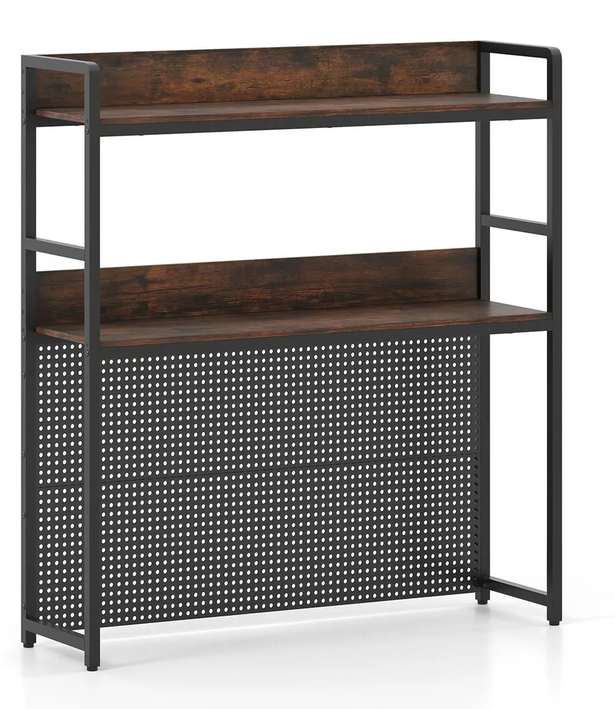 Étagère de bureau avec panneau perforé et structure en métal noir 80cm