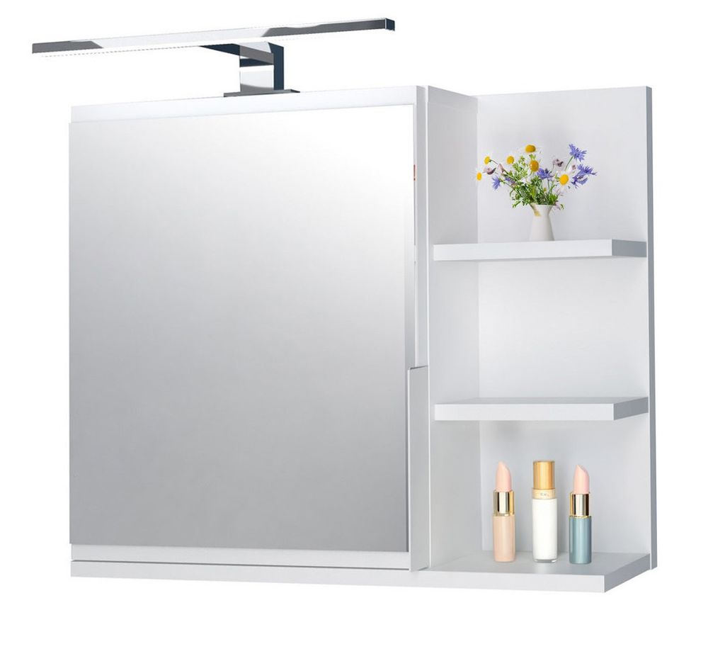 Spiegelschrank 60x50 Weiß, Badezimmerschrank mit Ablagen, Produktbild 