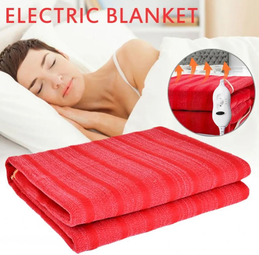 Cuscino riscaldante elettrico, 145 x 65 cm, fibra sintetica rossa, morbido, confortevole, per uso domestico, spina UE, 220 V - 4