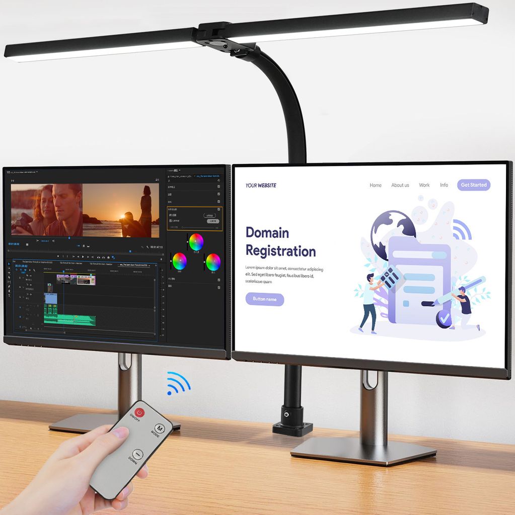 7MAGIC Schreibtischlampe LED Dimmbar, 1000 Lumen Doppelkopf Klemmbar für Homeoffice, Augenschutz Schwanenhals Büro Tischlampe mit 5 Farbtemperatur-Helligkeitsstufen, Schwarz