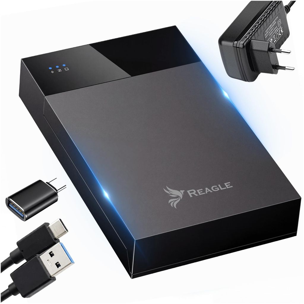 2,5“- und 3,5“-Festplattengehäuse, HDD-/SSD-Einschub, USB-Hub, SATA III, bis zu 20 TB, 24-W-Netzteil