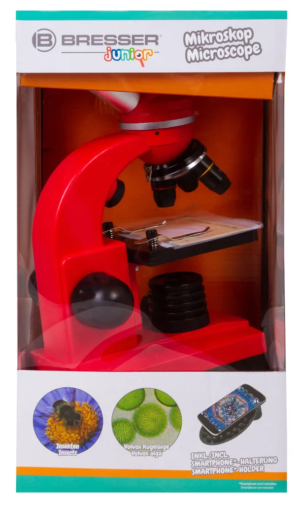 Microscope Junior 29 cm Rouge en Acier avec Coffret Complet 28 Pièces - 18