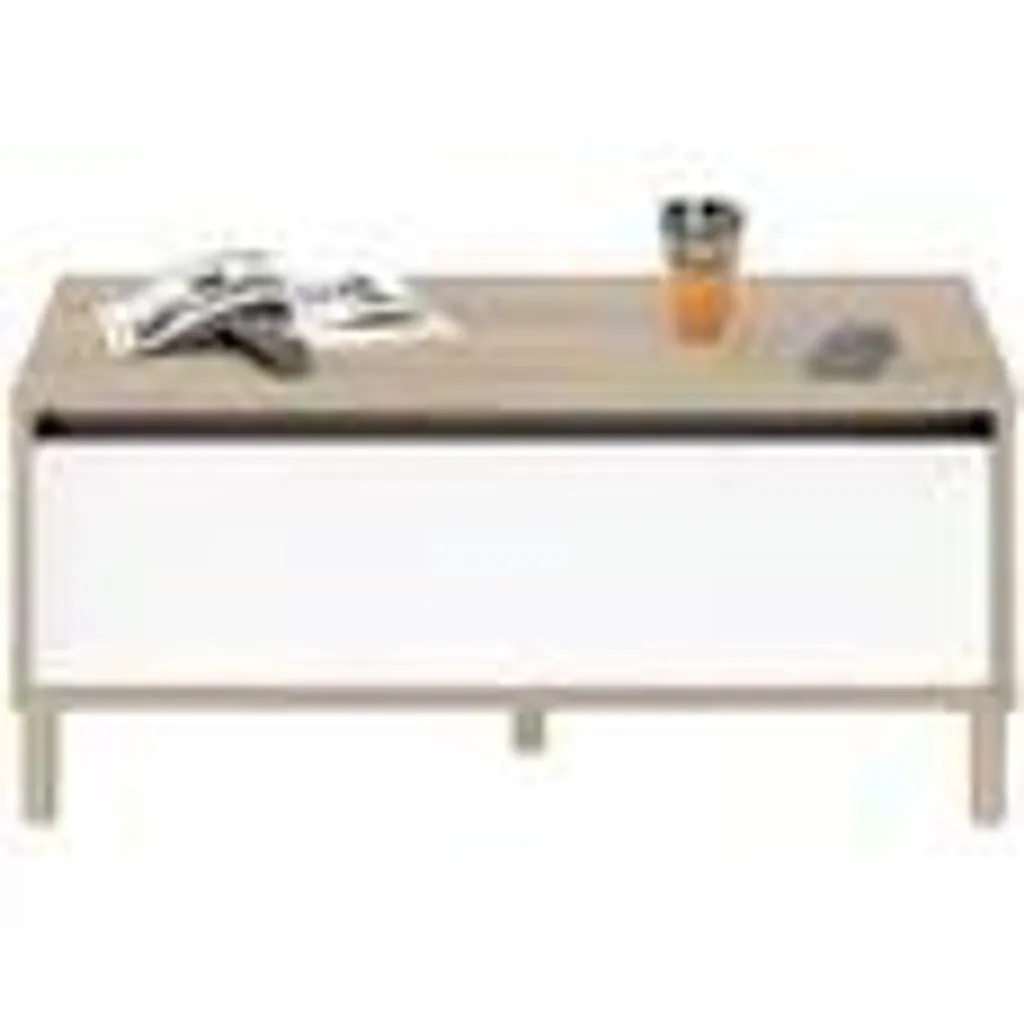 Salon MORPHOS Blanc et Chêne avec Table Basse Relevable Multifonction - 8