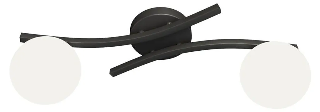 Plafonnier Opus 2 lampes en verre opale et noir design chic long 60 cm
