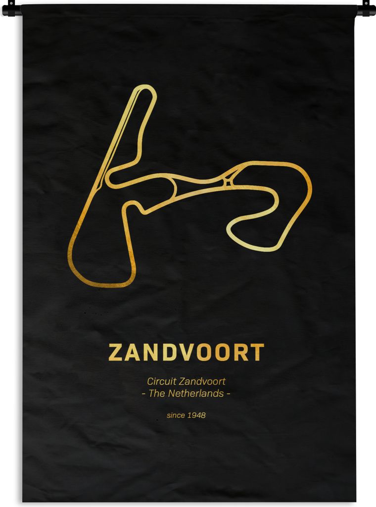 MuchoWow Wandteppich Wandbehang Rundkurs - Zandvoort - Gold 90x135 cm Tapisserie Dekoration Wandtuch - Baumwolle - Wandskulptur