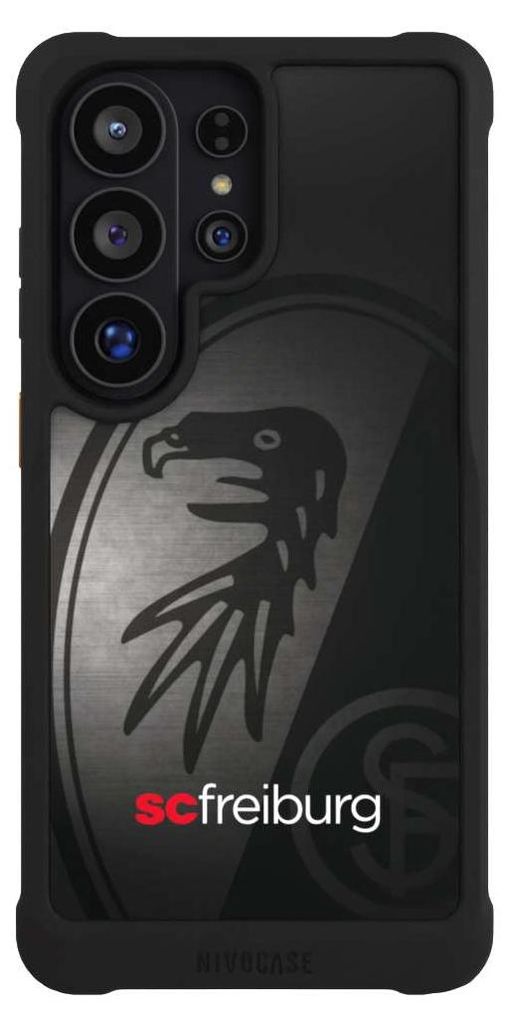 NIVOCASE Hülle für Samsung Galaxy S26 Ultra Stoßfeste Handyhülle NIVOmax Case Schwarz Metallic Look Offizielles Lizenzprodukt SC Freiburg