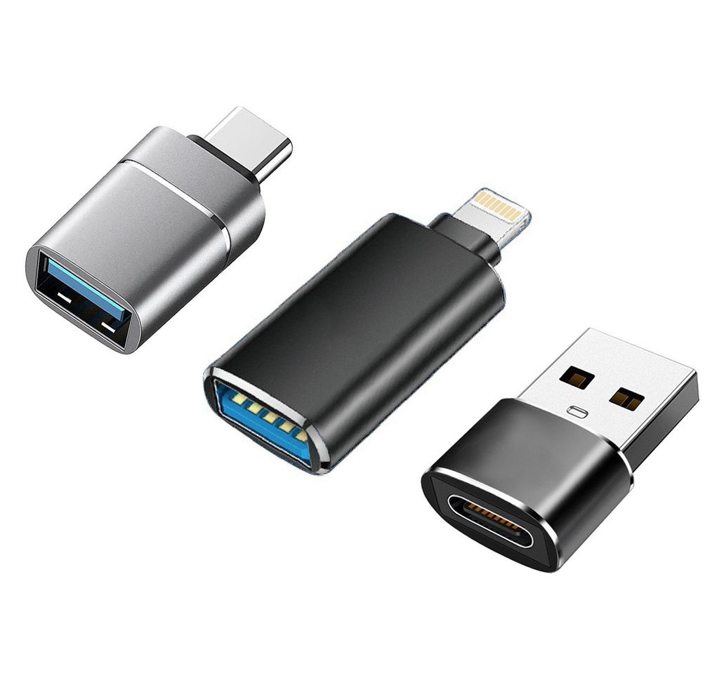 3 Stück OTG Adapter USB A zu USB C Lightning