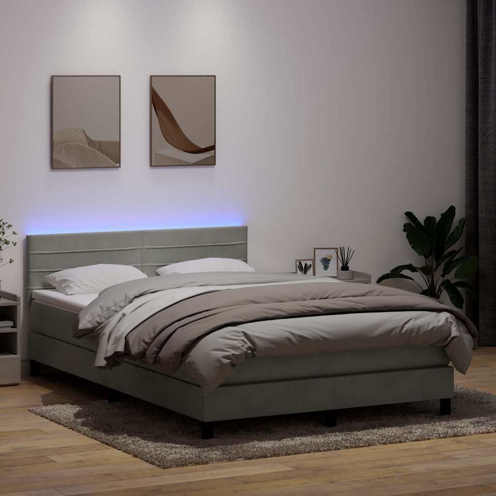 Maison Exclusive - Boxspringbett mit Matratze & LED Hellgrau 160x220 cm Samt