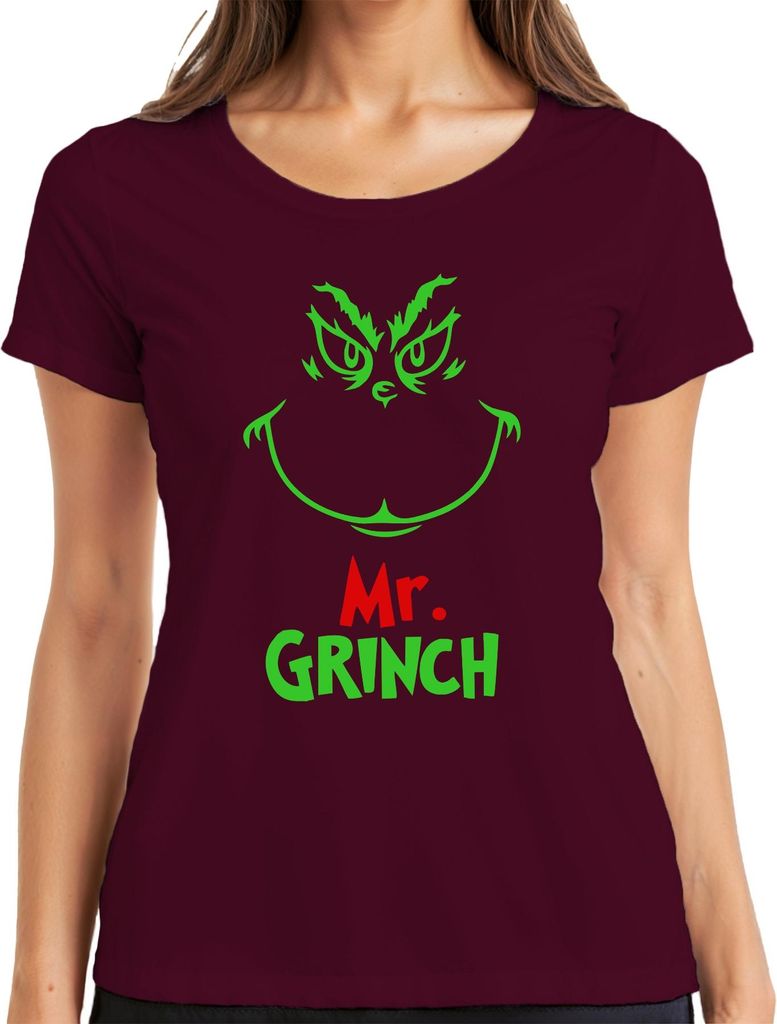 Mr. Grinch Weihnachten Lustig Weihnachtsgeschenk Grinchfan Retro Damen T-Shirt, Burgundy, L