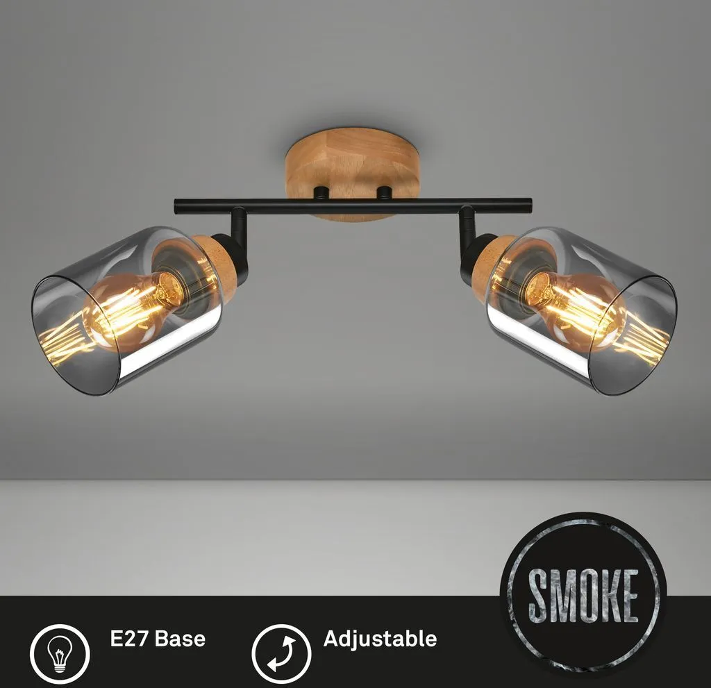 Spot double en bois et verre fumé noir - Design Industriel Chic E27 - 2