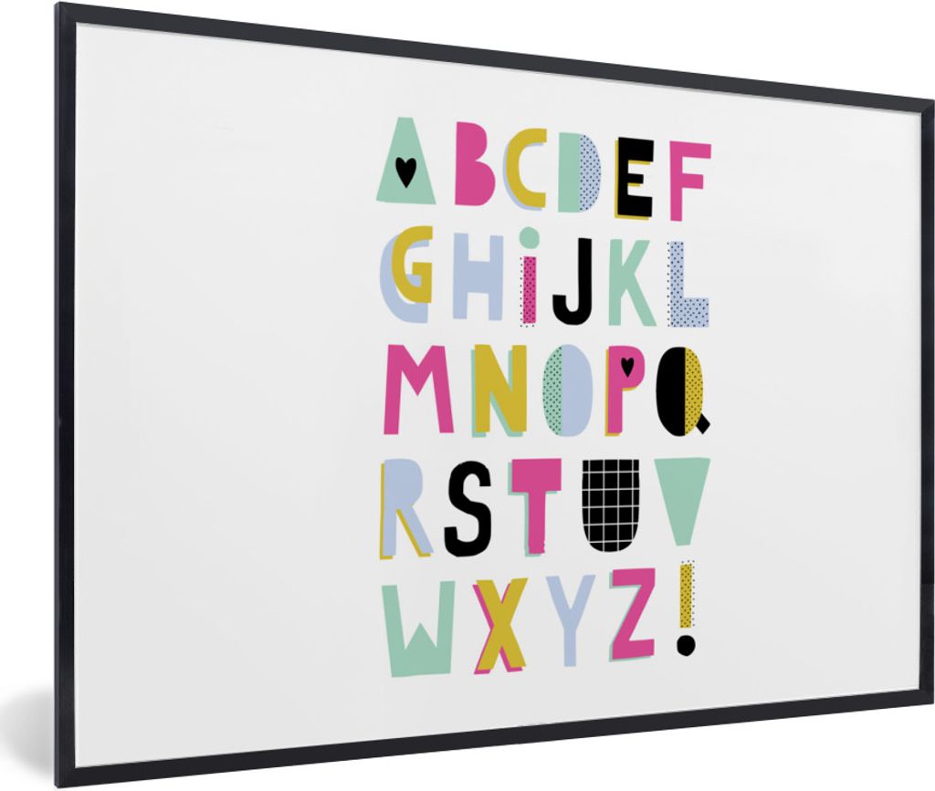 MuchoWow Gerahmtes Poster Alphabet - Gelb - Blau 30x20 cm - Poster mit Schwarzem Bilderrahmen Wandposter Rahmen Foto Bilder - Kunstdruck - Bild-P...