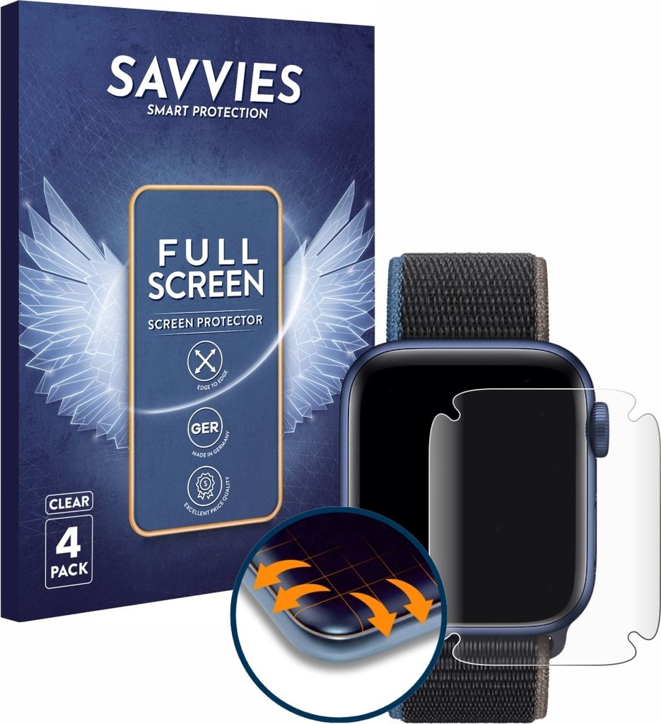4x Savvies Fullscreen Schutzfolie für Apple Watch Series 6 Produktbild 