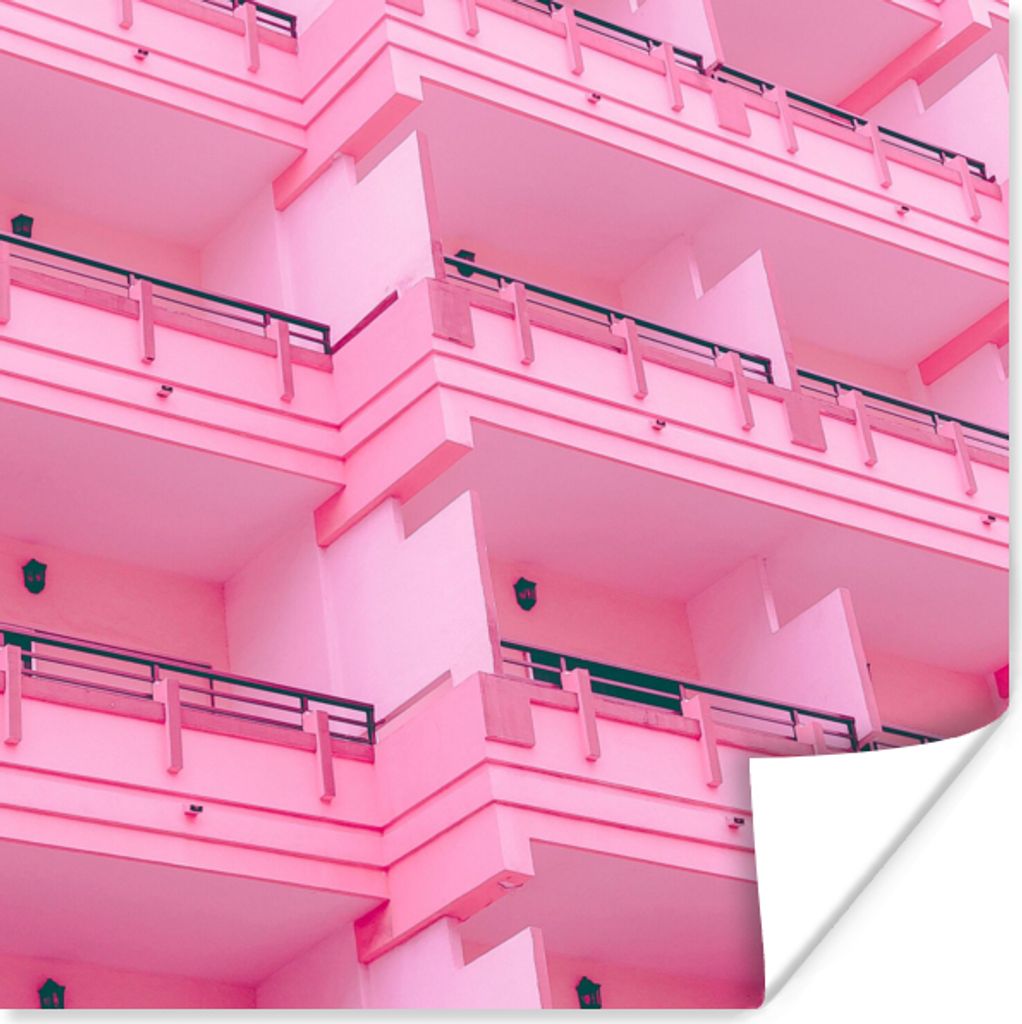 MuchoWow Poster Balkon - Sommer - Rosa - Architektur 50x50 cm - Wohnzimmerdekoration