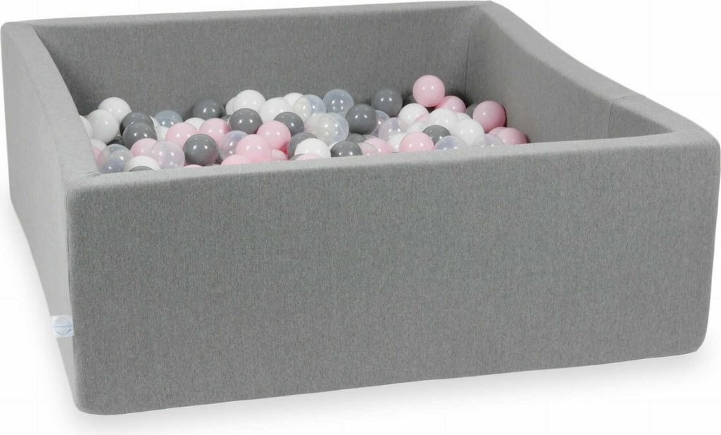 Bällebad 110x110x40cm grau – Mit 600 Bällen / transparent, weiß, grau, babyrosa