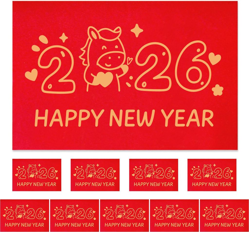 10er-Pack Chinesische Neujahrskarten mit roten Umschlägen (10×15 cm) – Jahr des Pferdes 2026 Grußkarten & Partyzubehör für Silvester