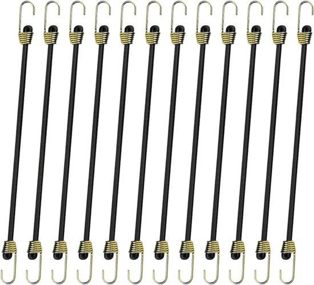Bungee-Koorden - 12 Stuks - Stevige Met Haken - Zwart - Voor Kampeertenten - Opbergen - Vastbinden
