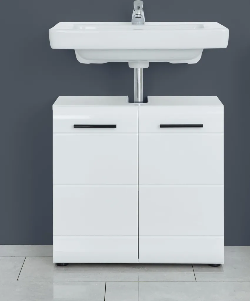 Meuble sous lavabo blanc laqué pour rangement salle de bain - 9