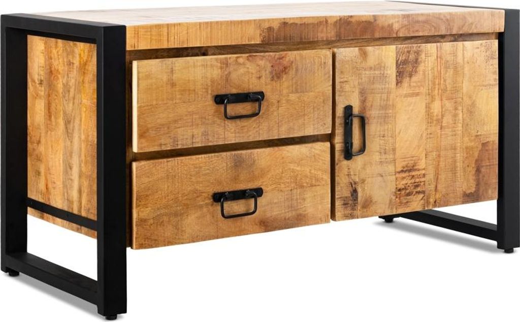 TV Schrank Britt Holz Metall Natur Schwarz, Masse:106 cm x 45 cm