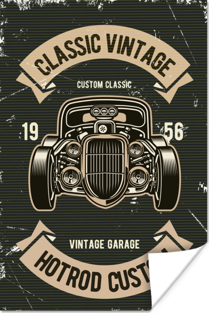 MuchoWow Poster Auto - Oldtimer - Zeichnung 20x30 cm - Papierdruck
