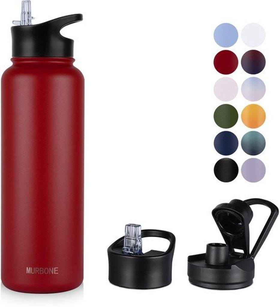 Leichtmetallische, roestfester Thermosfles 1,2L mit zwei Deckeln, BPA-frei, leckgeschützter, rietgestepter Trinkbecher, für saure Getränke geeig...