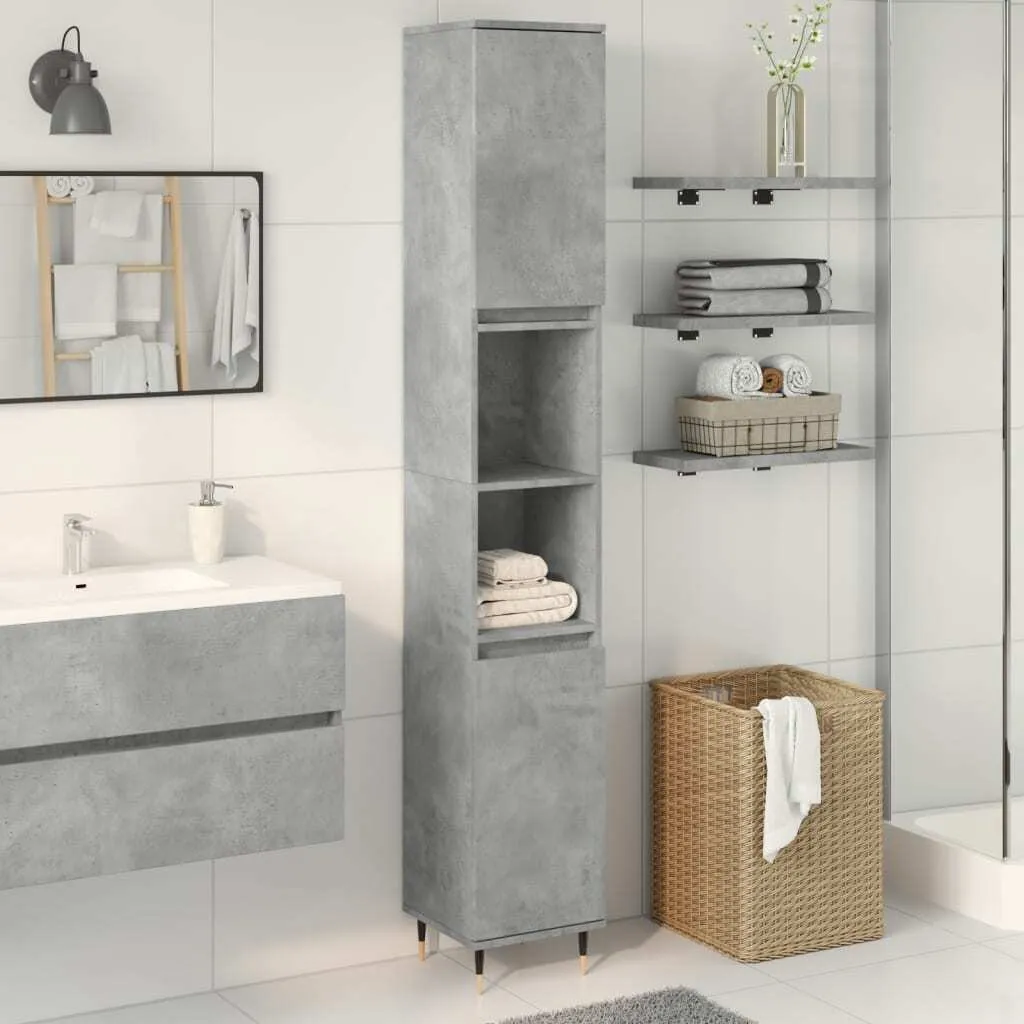 Mobiletto Bagno Alto 30cm Grigio Cemento - Soluzione Arredo 190cm