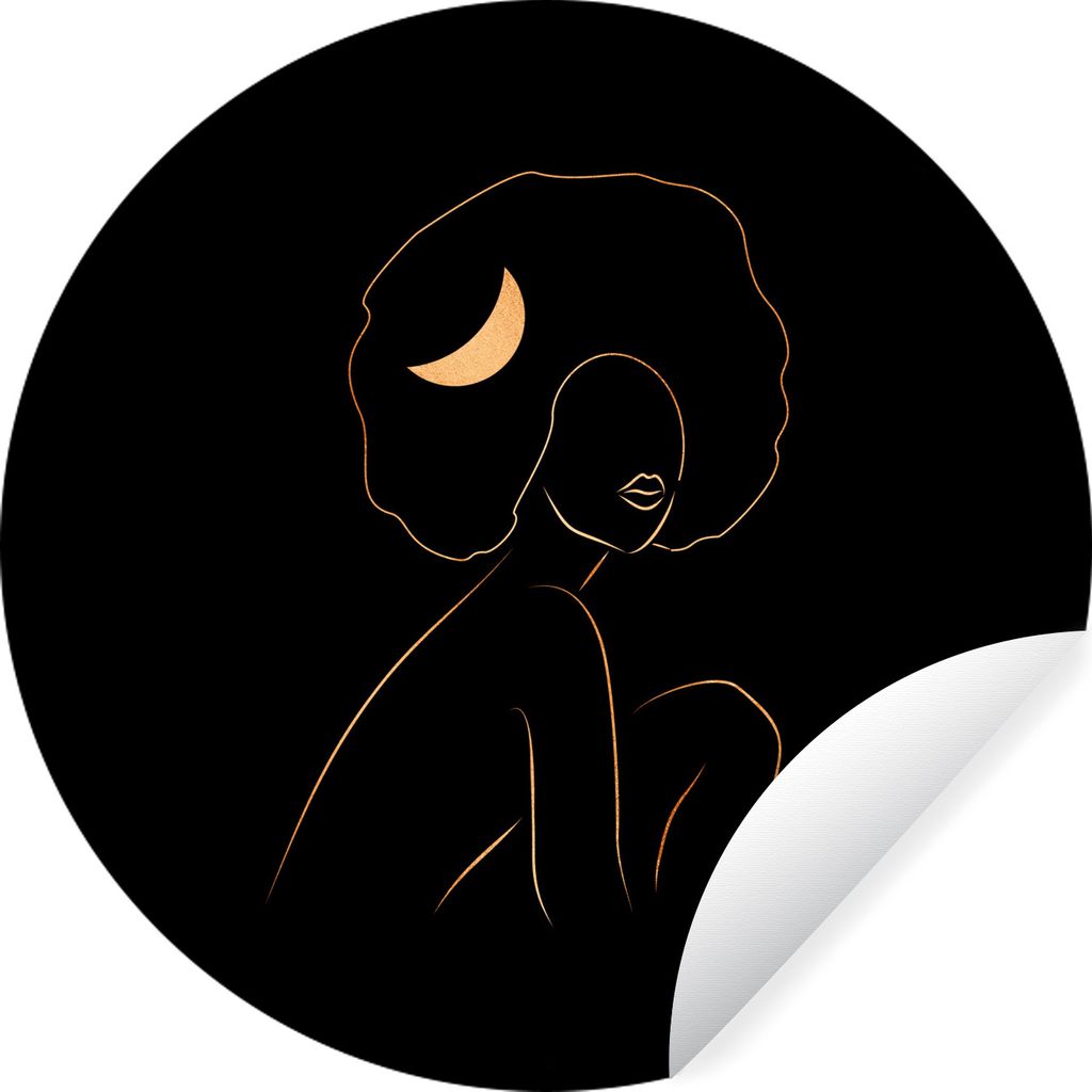 MuchoWow Runde Wandtattoo - Wandsticker Tapete Aufkleber Frau - Mond - Gold - Strichzeichnung Ø 30 cm Selbstklebend und Repositionierbar - Wanda...