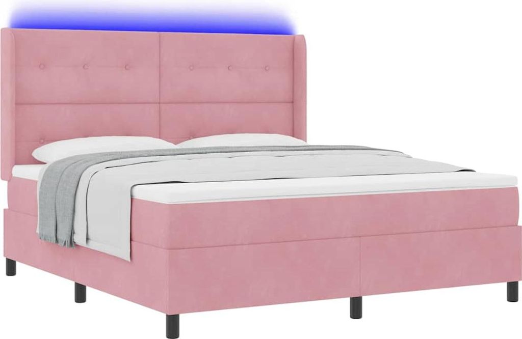 Boxspringbett mit Matratze mit LED Rosa 180 x 200 cm Samt