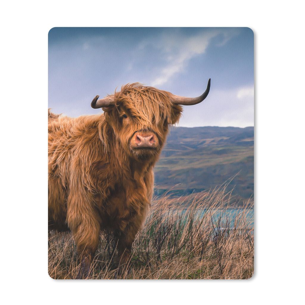 MuchoWow Mauspad Mousepad Schottischer Highlander - Berg - Wasser - Natur - Kuh 30x40 cm - Mousepads - Maus Mat - Pad - Mausunterlage - Mausmatten