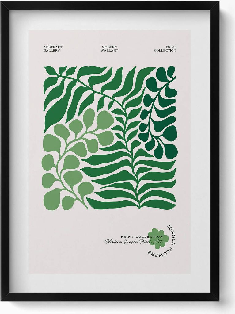 Illustration von Pflanzen und Blumen– Wandbild mit Rahmen – Gerahmtes Bild – Wanddekoration – 50x70 cm – Schwarz Rahmen