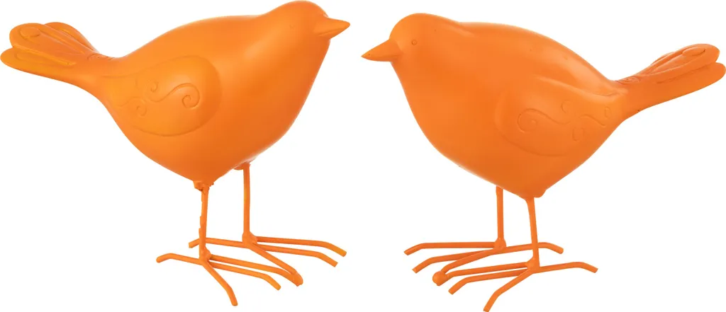 J-Line Oiseau Polyrésine Orange Large 2 Assorti - Déco Jardin et Salon