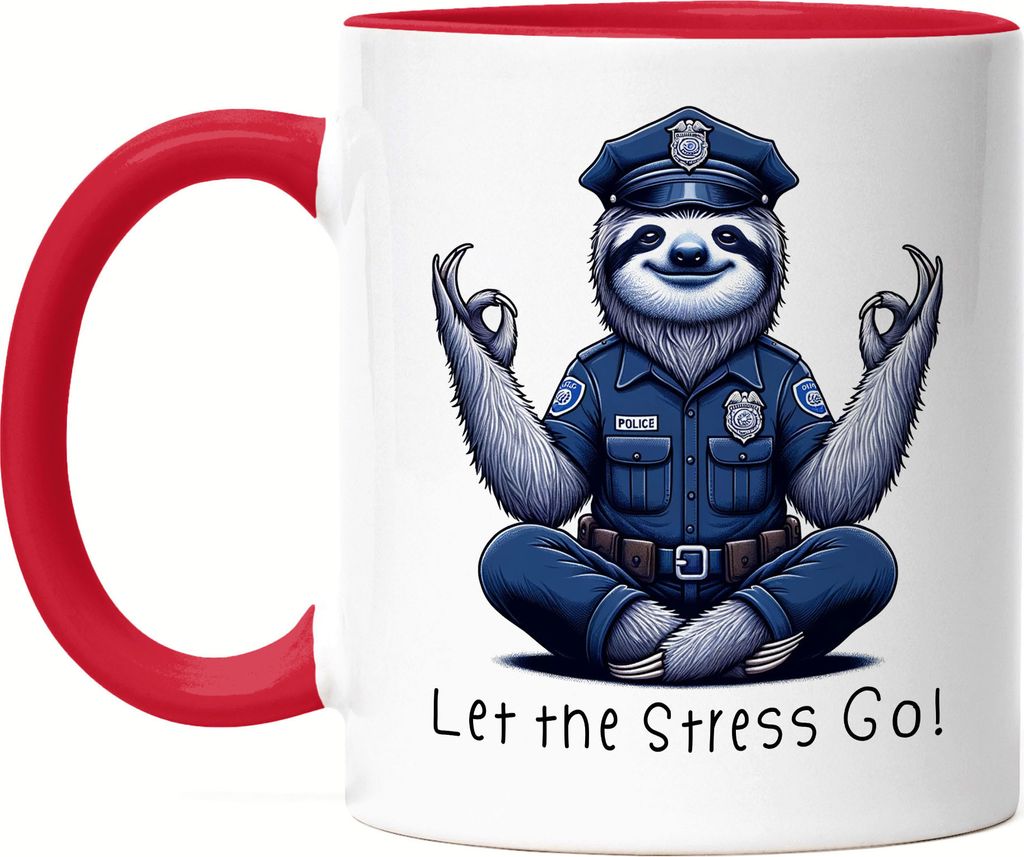 Let the Stress go Faultier Polizist Tasse Rot - Police Stress Management Humor