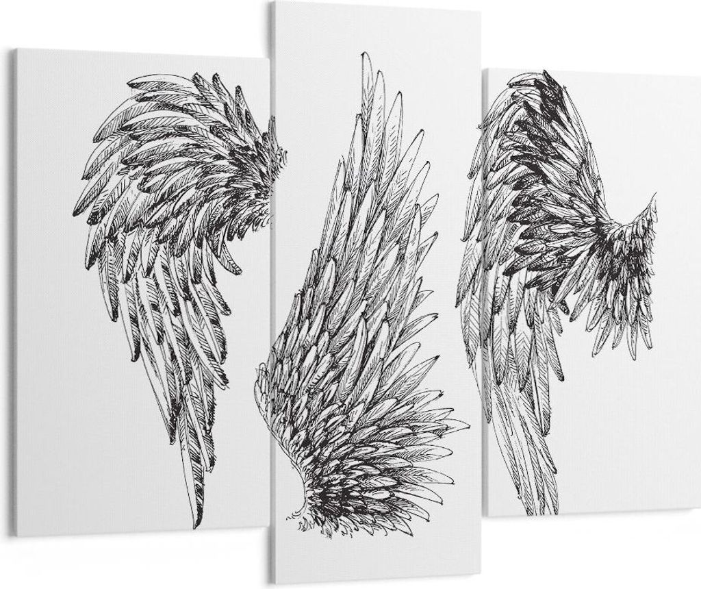 Bild auf Leinwand - Leinwandbild - Zeichnung Engel Flügel Federn - 130x100cm - Wand Bild - Wanddeko - Leinwanddruck - Bilder - Kunstdruck - Leinwa...