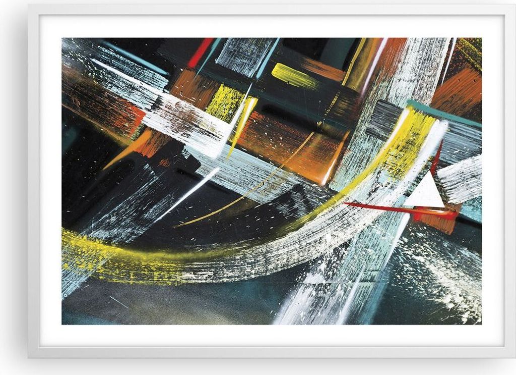 Gerahmtes Poster - Weißer Rahmen - Abstraktion Graffiti Bunt - 70x50 cm - Wand Bild - Wanddeko - Wandbilder - Kunstposter - Wandposter - Bilderrah...