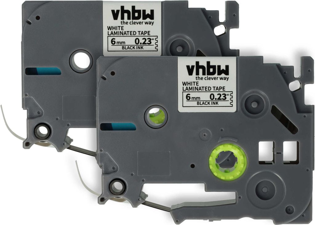 vhbw 2x Schriftband-Kassette kompatibel mit Brother PT 1280, 1250, 220, 200-Serie, 1850, 1800, 1750, 1290 Etiketten-Drucker 8m x 6mm Schwarz auf Weiß