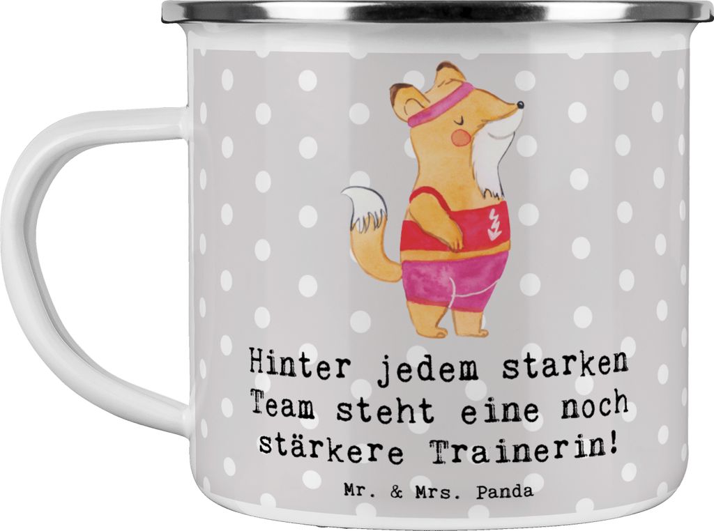 Mr. & Mrs. Panda Emaille Tasse Radsport Trainerin - Grau Pastell - Geschenk, Sportart, Kaffeepott, Pott, Teetasse, Haferl, Sport, Danksagung, Anerk...