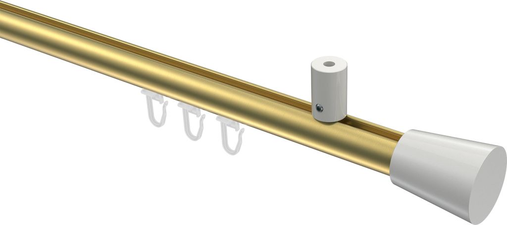 Interdeco Innenlaufstange / Gardinenstange mit Innenlauf Messing-Optik / Weiß, Typ Sonius Sitra (Konus) Deckenmontage, 20 mm Ø 1-läufig, 100 cm