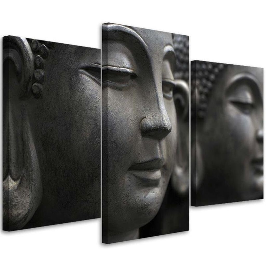 Triptychon auf leinwand buddha-skulptur 120x80 cm Feeby grau wandbild bereit zum aufhängen