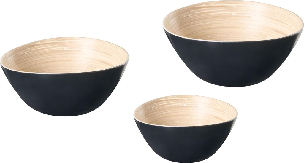 BELIANI Dekoschalen 3er Set Schwarz Bambusholz Rund in 3 Größen Handgefertigt Boho Stil Tischschale Allzweckschale für Küche Esszimmer Wohnzimmer