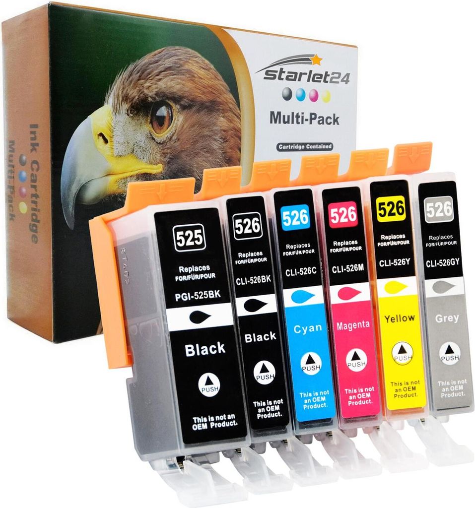 6x D&C Druckerpatronen ersetzt Canon PGI-525 CLI-526 kompatibel mit Pixma iP4800, iX6550, MG5100, MG6100, MG8120, MX710, MX880 und weiteren Modellen