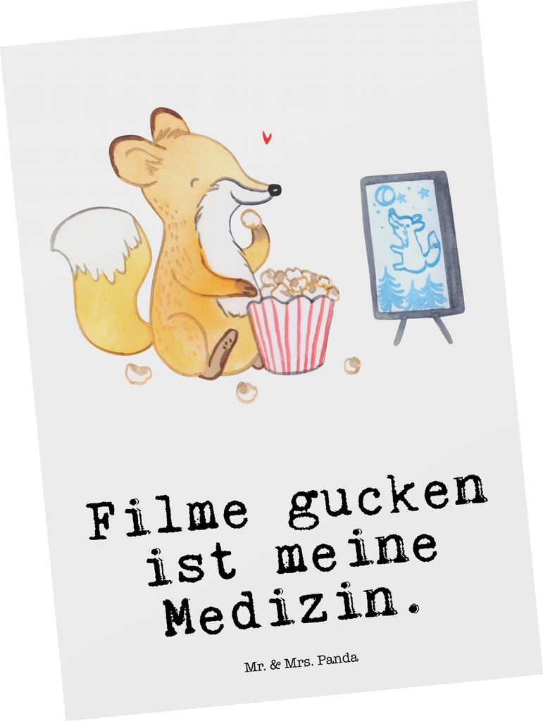Mr. & Mrs. Panda Postkarte Fuchs Filme gucken - Weiß - Geschenk, Filmabend, Ansichtskarte, TV, Ansichtskarten, Grußkarte, Fernsehen, Kino, Postka...