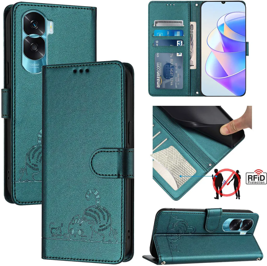 Custodia Protettiva Honor 90 Lite 6.7": Pelle Verde e Funzione Stand