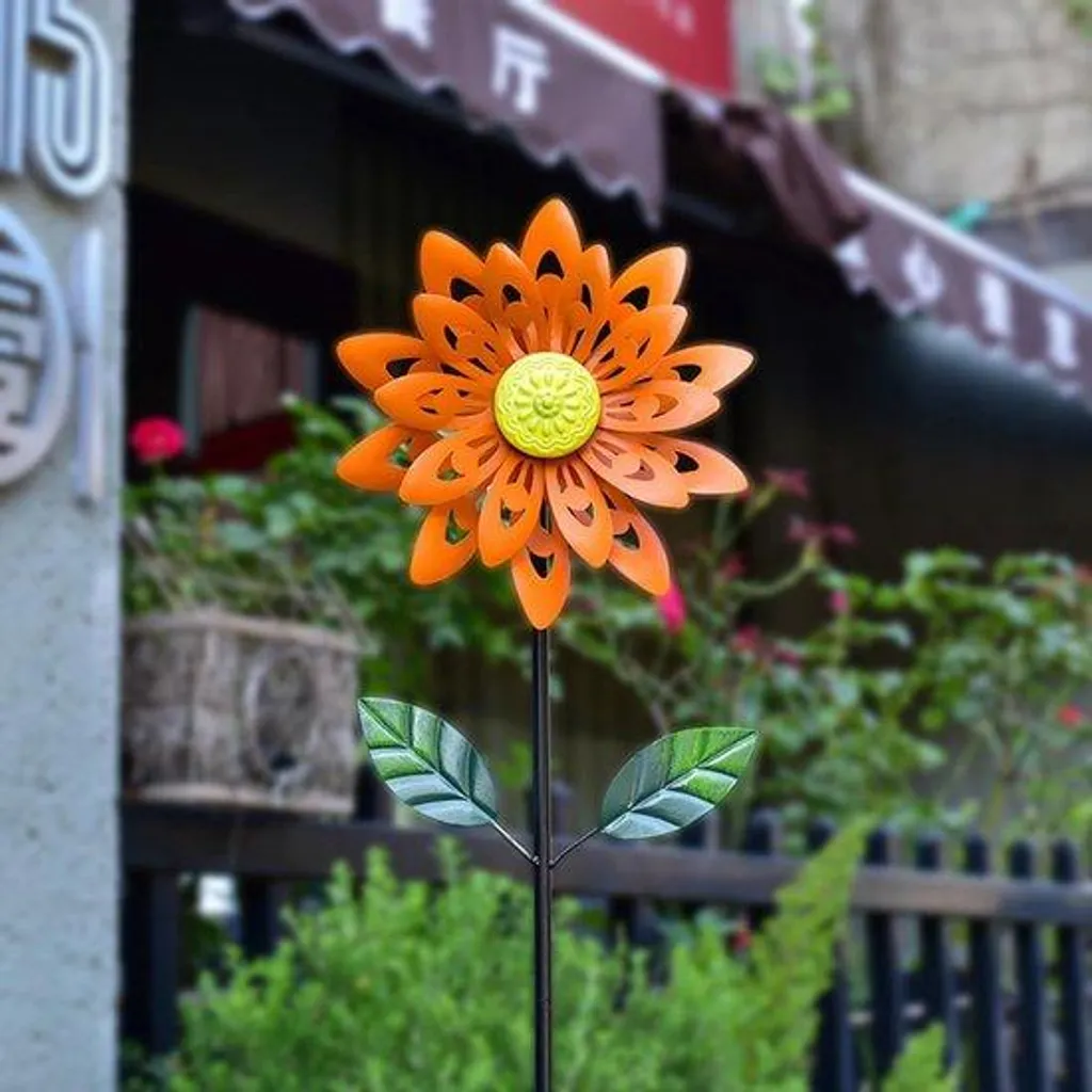 Moulin à vent de jardin robuste - Solution déco orange anti-corrosion