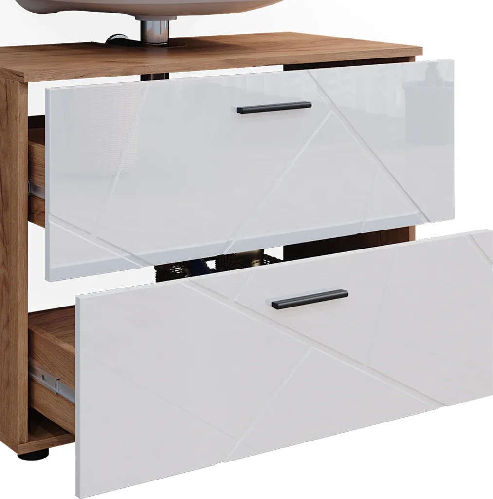 Ensemble Vicco Irma Blanc Brillant Chêne Doré : Meuble 80cm Design Moderne